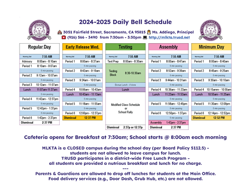 24-25 MLKTA Daily Bell Schedule