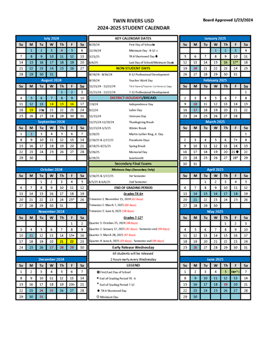 2425 TRUSD Student Calendar